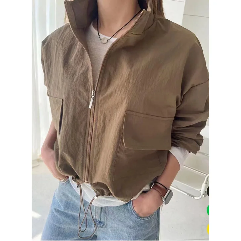 

2025 New Korean Retro Causal Slimming Drawstring Waist Cinching Versatile Top Jacket Cardigan