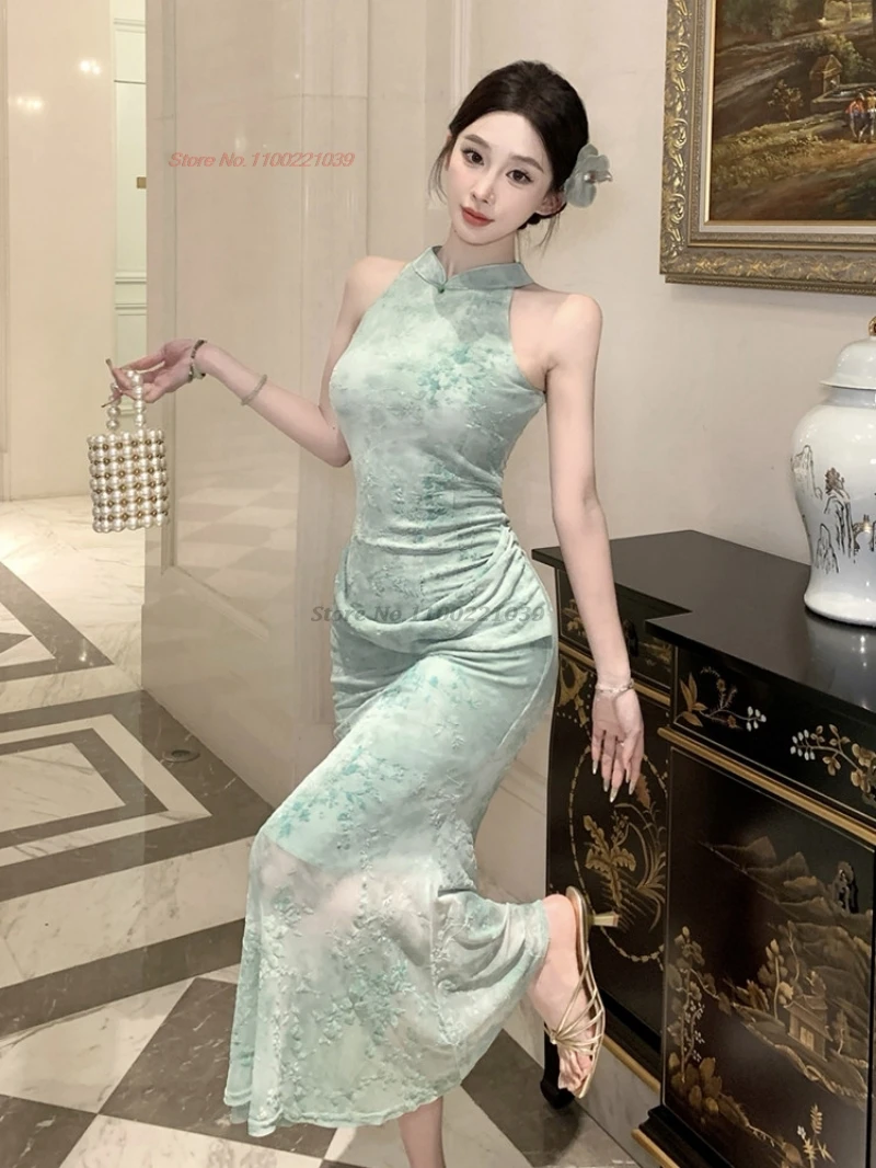 2026-chinese-vintage-dress-sexy-cheongsam-national-flower-print-mesh-velvet-qipao-fishtail-evening-dress-nightclub-qipao-dress