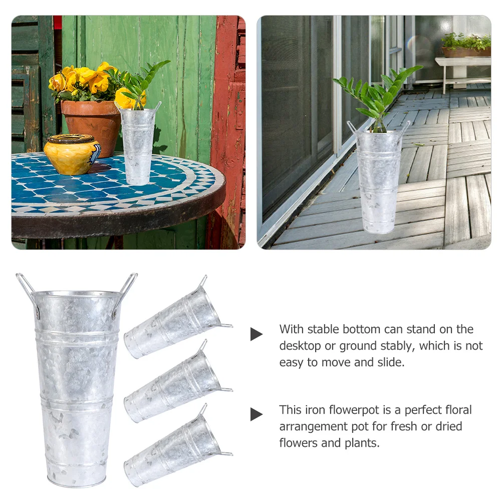 

4Pcs Metal Flower Pot Vintage Iron Planter Rustic Decorative Vase Home Garden Office Artistic Flowerpot Metal Flower Bucket
