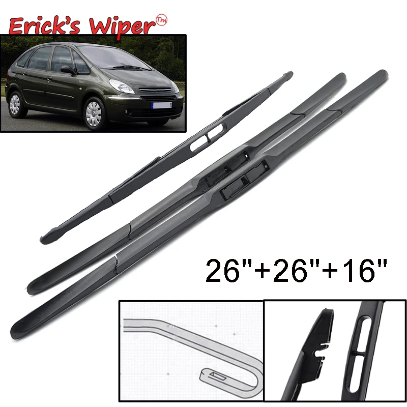 

Erick's Wiper Front & Rear Wiper Blades Set For Citroen Xsara Picasso 1998 - 2005 Windshield Windscreen Window Brush 26"+26"+16"