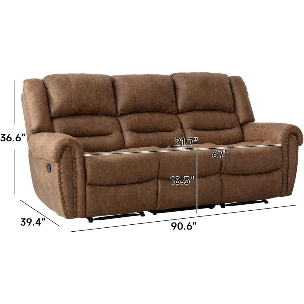 Faux Leather Manual Reclining Sofa Recliner, 3 Seat Loveseat Sofa Chair, Couch for Living Room, Bedroom Furniture