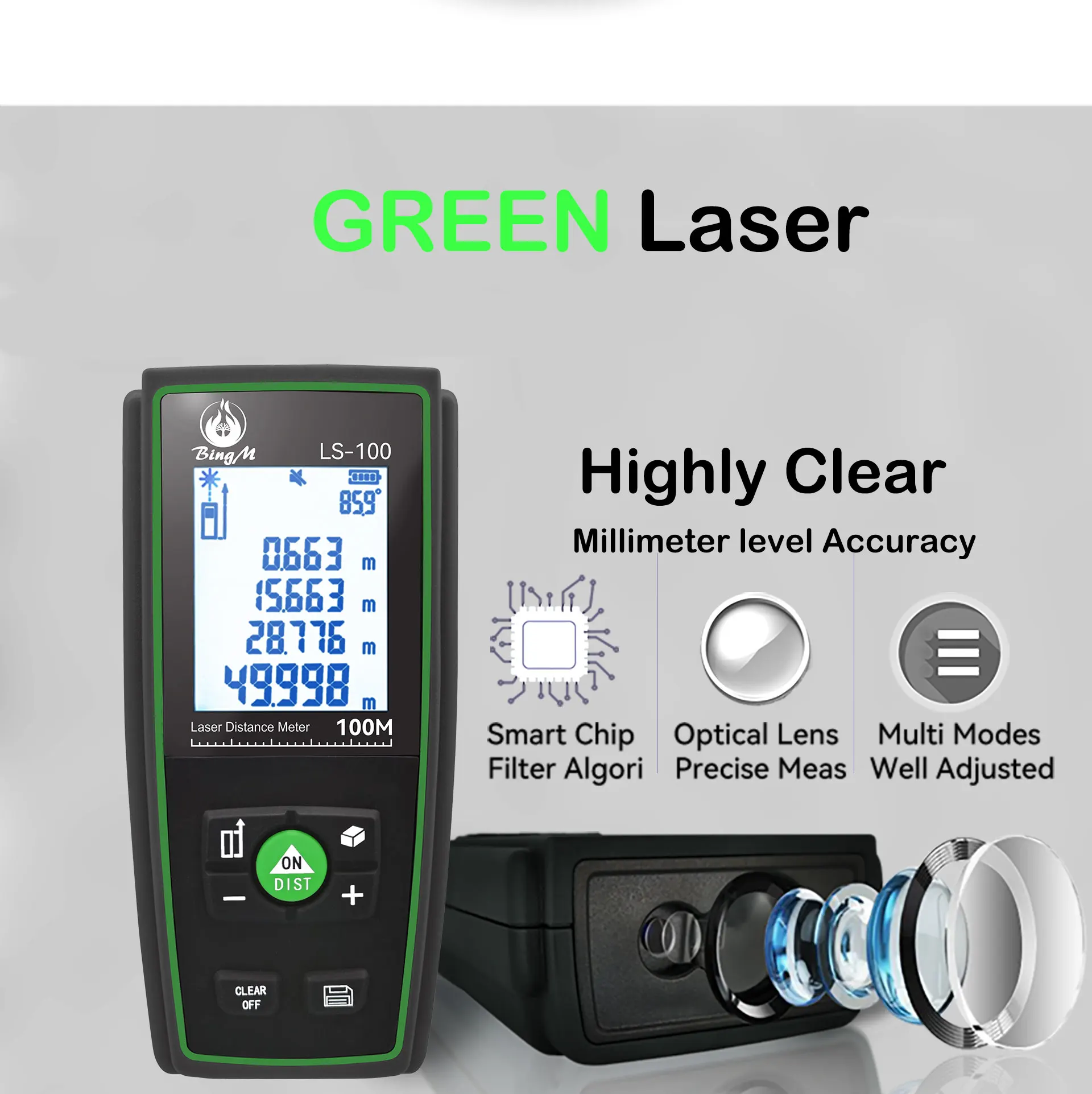 مقياس مسافات ليزر صناعي مدمج بطول 120 مترًا يعمل بالبطارية IP54 مقاوم للماء مع شاشة LCD وتكبير 6X للاستخدام الخارجي