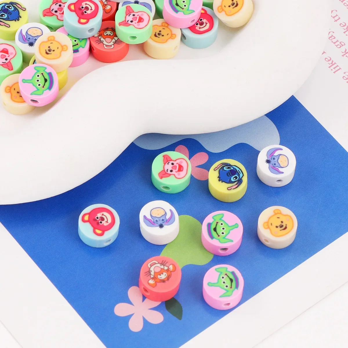 30 Piezas de Cuentas de Arcilla con Diseños de Anime y Disney para Hacer Joyería, 9mm, Stitch, para Pulseras, Collares, Manualidades, Regalos para Niñas