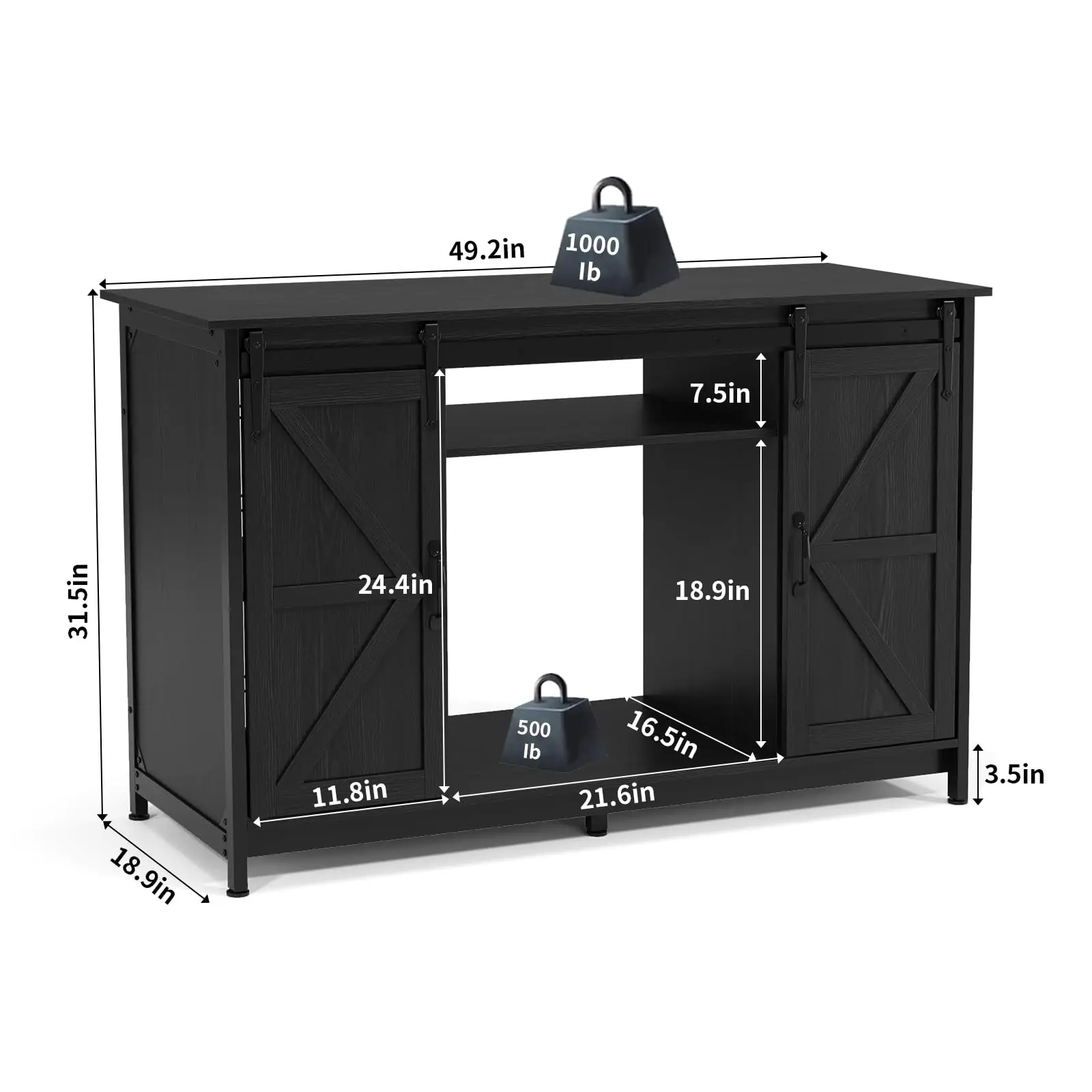 Farmhouse 55-75 Gallon Fish Tank Stand with Power Outlet, Black