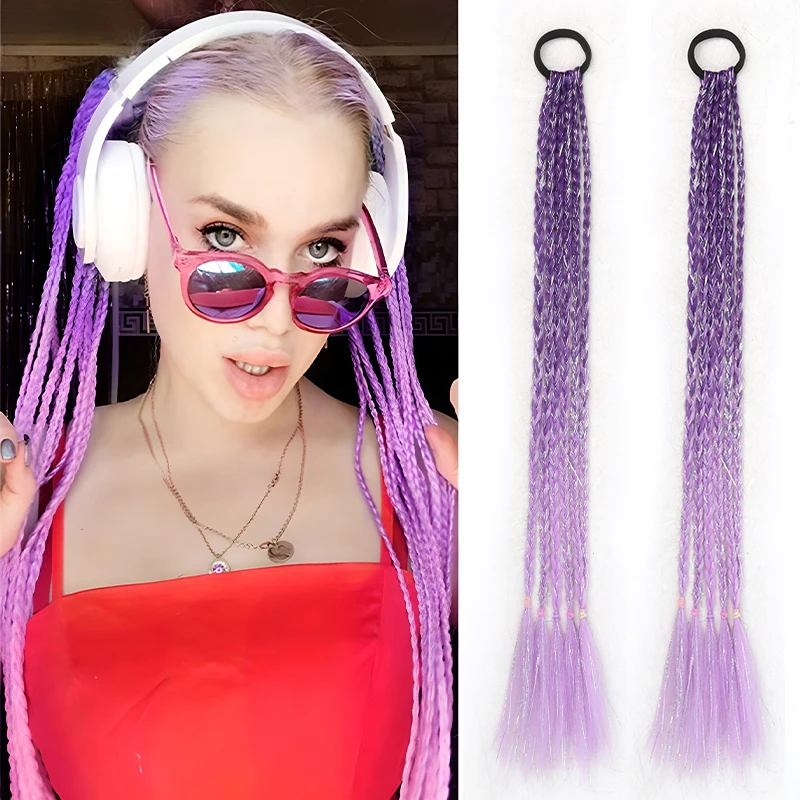 

Набор из 1 предмета: 20-дюймовая резинка для волос с металлической проволокой и плетеными косичками, фиолетовый градиент, 6 маленьких косичек, подходит для различных случаев.