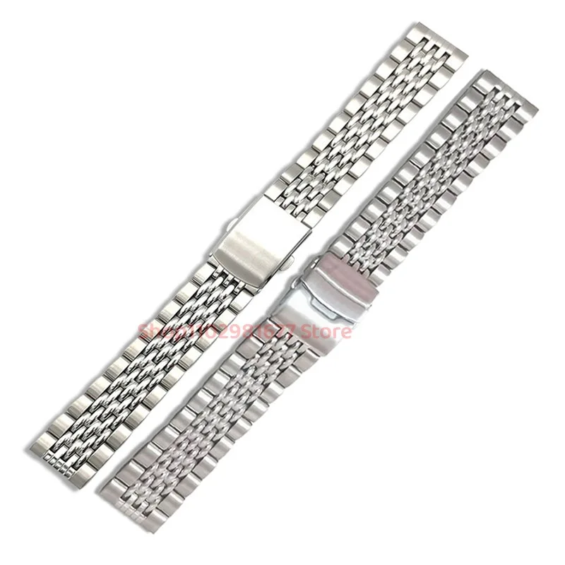 20mm 22mm 316L Stainless Steel Silver Bead of Rice Universal Straight End Watch Strap Band Bracelet Fit for Omega Watch