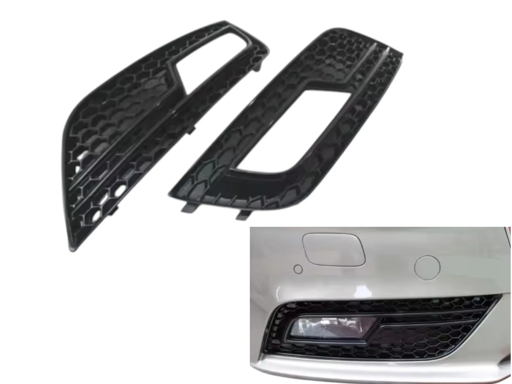 1 Pair for L & R Sides Honeycomb Vented Black Fog Light Grille For Audi A4 B8.5 Models (B8 facelift)