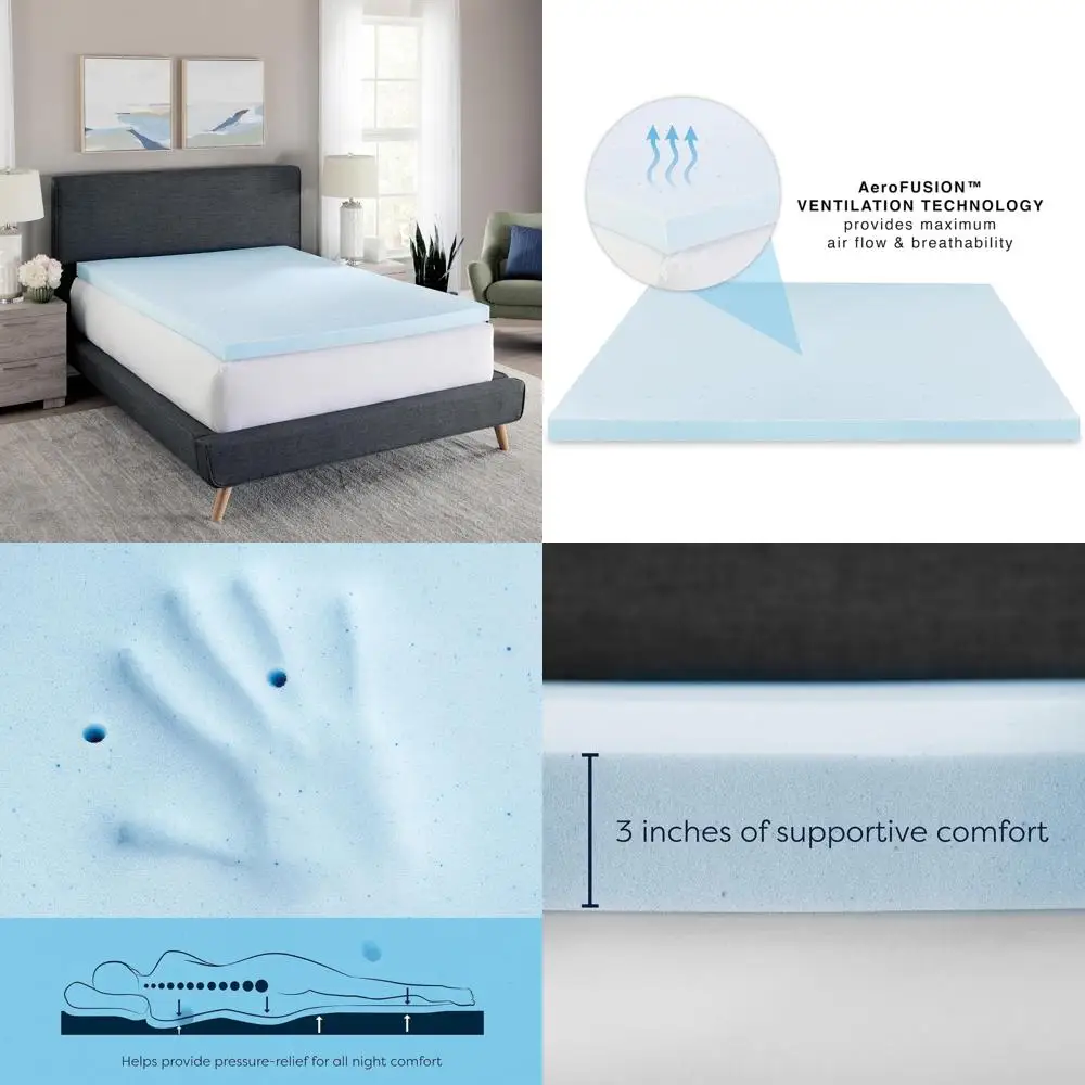

3-inch gel-infused ventilated memory foam mattress topper - certipur-us certified, blue