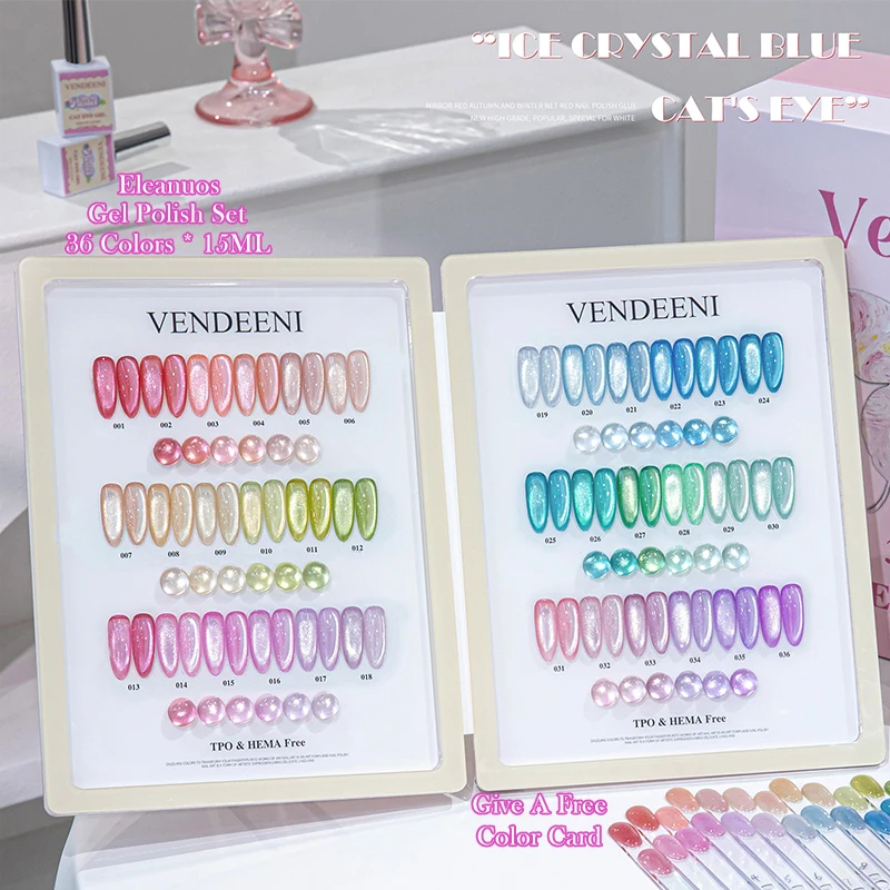36 Colors Macaron Cat's Eye Gel Nail Polish Set Rainbow Candy Hues Pink Blue Purple Green Soak Off UV LED Gel for Salon & DIY