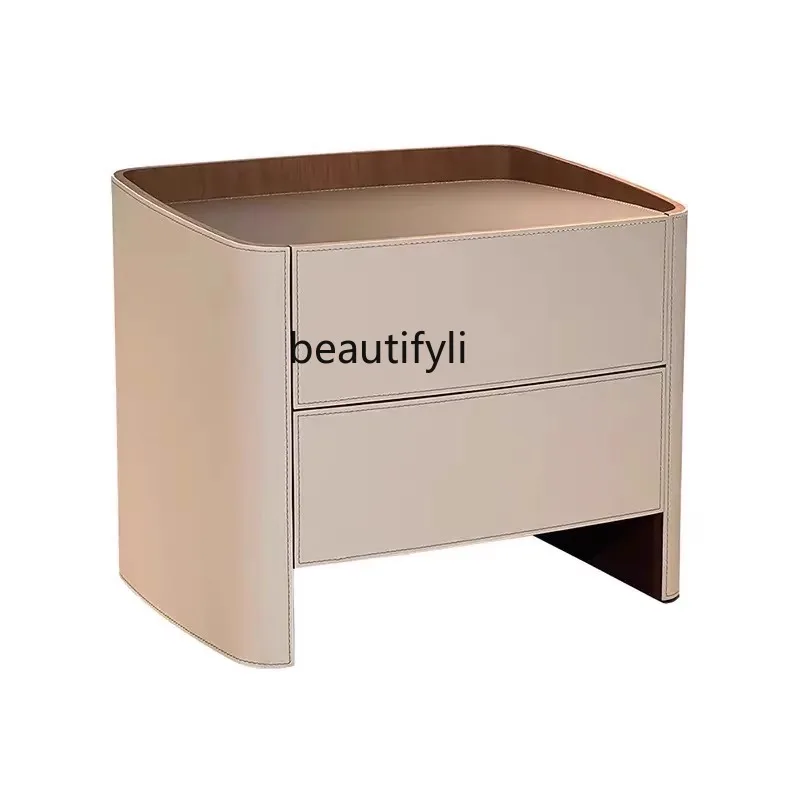 

Premium solid wood leather light luxury bedside cabinet simple modern master bedroom storage locker