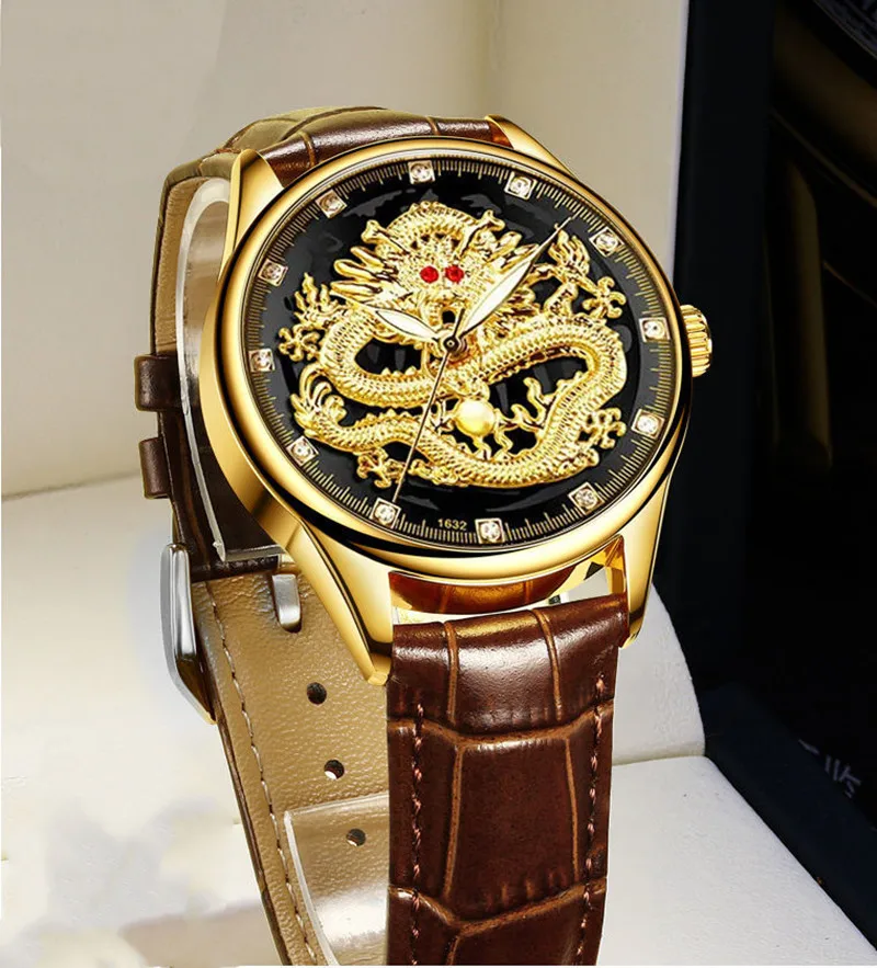 Men's watch trend all match personality foreign style retro Chinese dragon leisure business handsome belt men's watch