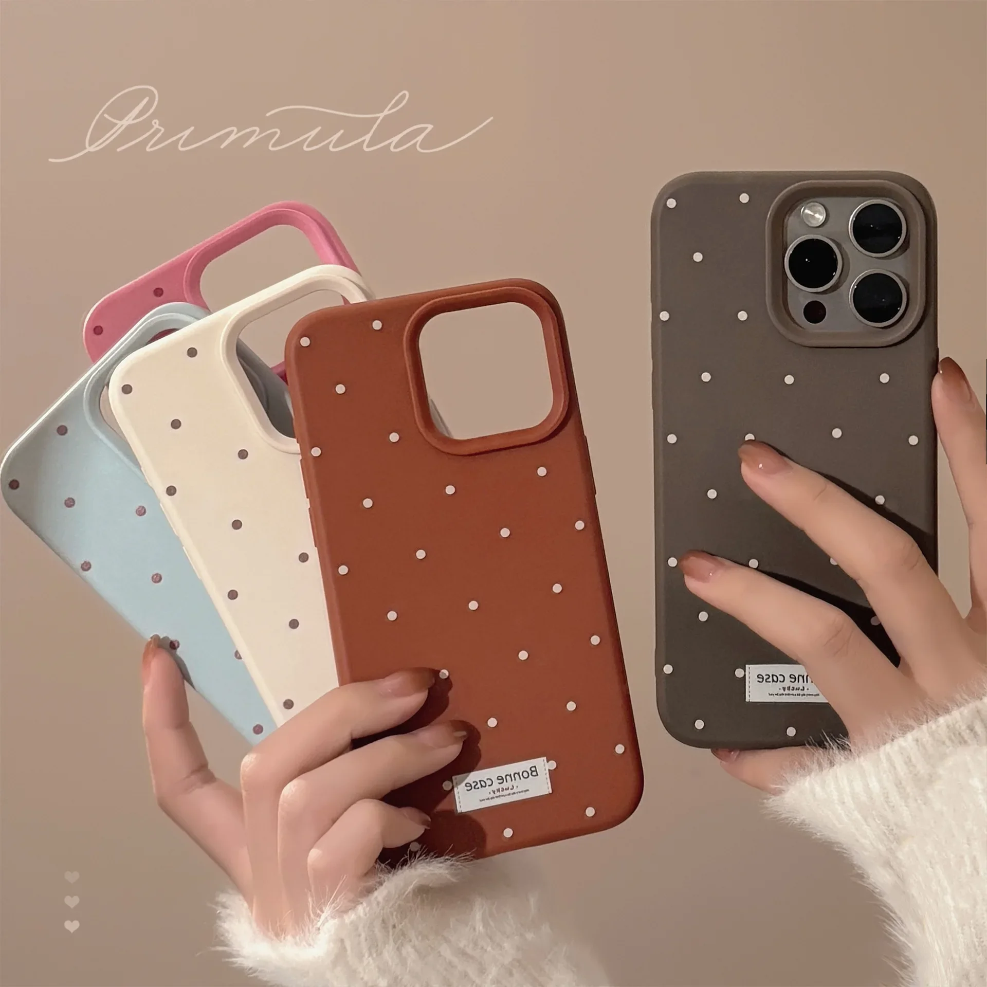 Korean Candy Colors Full Screen Polka Dots Soft Phone Case for iPhone 17 16 15 14 12 13 Pro Max Plus Shockproof Protective Cover