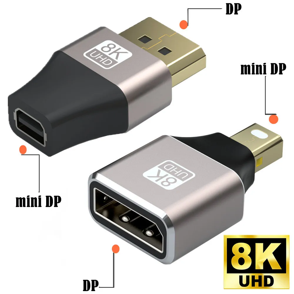 Metal Shell 1.4 Version 8K DP to Mini DisplayPort Adapter Compatible With Thunderbolt 2 Support 8K@60Hz 4K@144Hz