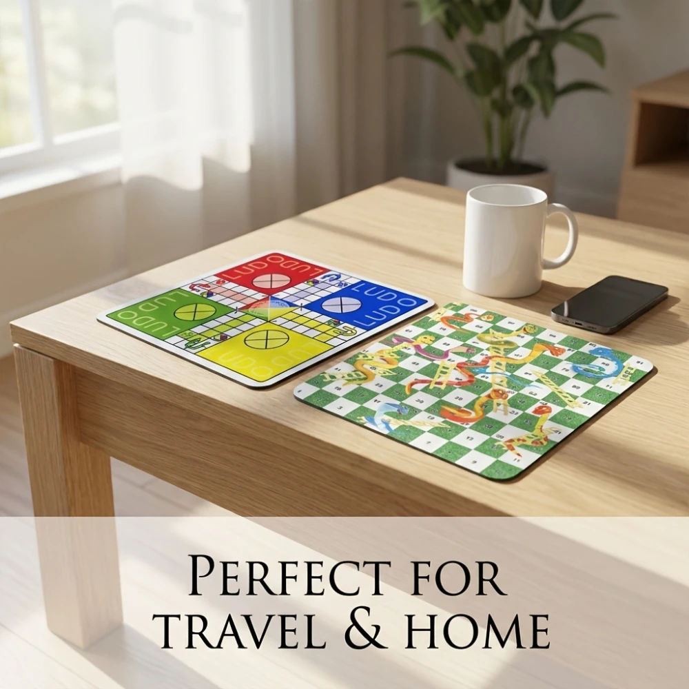 Juego de Mesa 2 en 1 Ludo y Serpientes y Escaleras, Incluye 2 Tableros, 16 Fichas de Juego y 1 Dado, Ideal para Fiestas