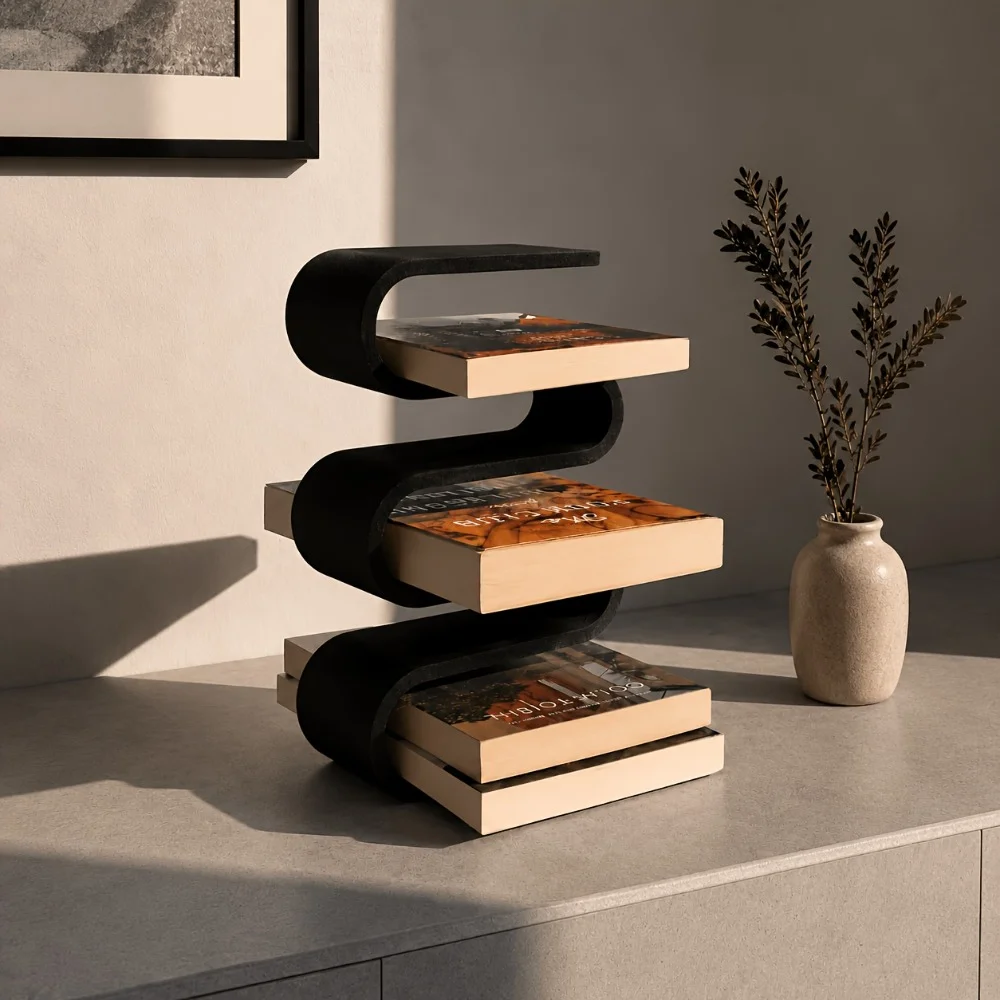 Modern Sculptural Bookshelf 3D Printed Book Stand Unique Home Decorative Shelf Organizer