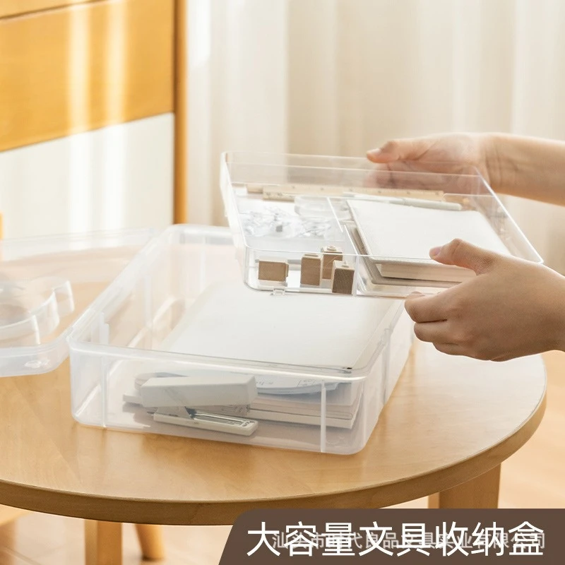 Bear Stationery Storage Box Student Desktop Sundries Grid Double-layer Transparent Plastic Storage