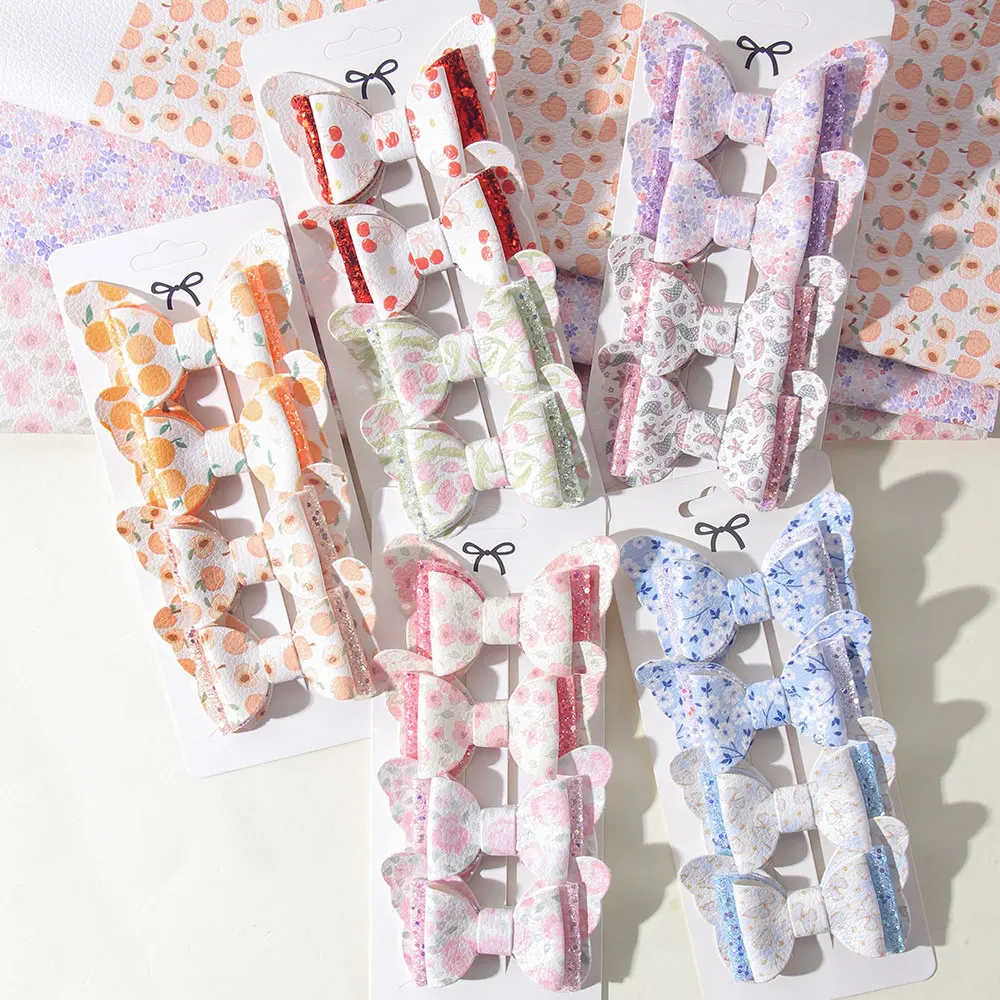4 Uds. Horquilla para el pelo para niñas, accesorios para el cabello para niños, bonito patrón de fruta, lazo de mariposa doble, decoración de lazo para sombreros DIY