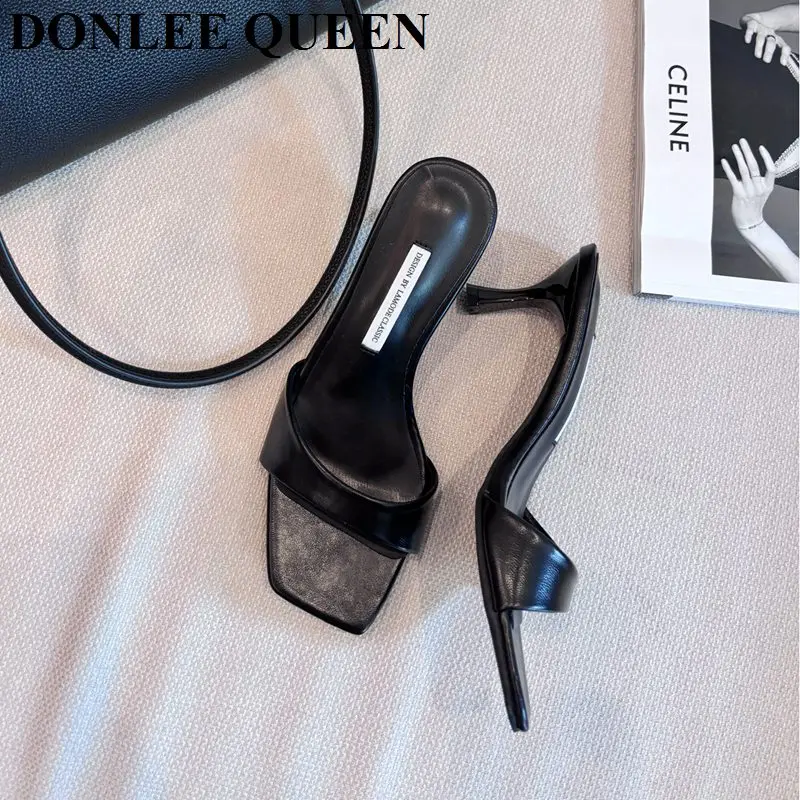 

2023 летняя обувь, модные простые однотонные тапочки с квадратным носком, уличные повседневные шлепанцы с открытым носком, женские сандалии черного цвета Mujer