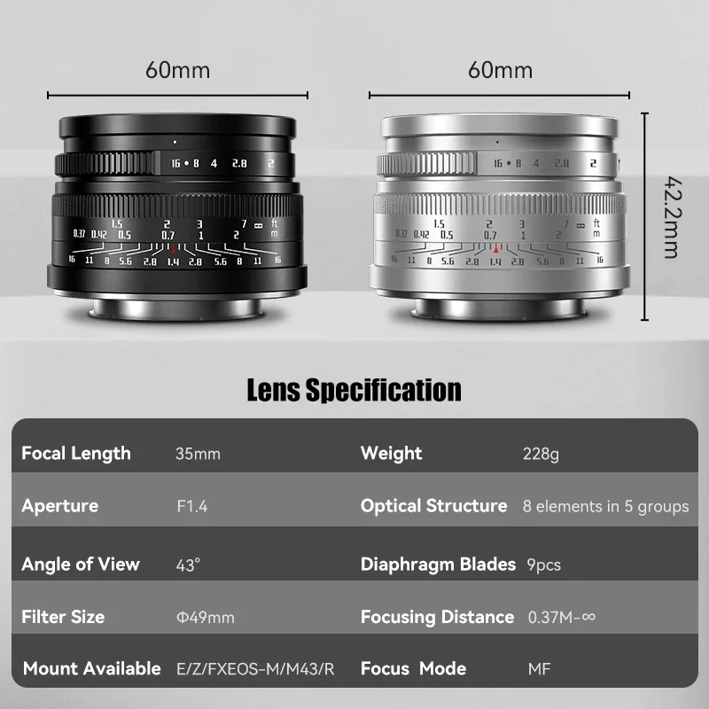 7artisans 35mm F1.4 Mark II APS-C Prime camera Lens For Micro 4/3 ZVE10 A6000 FX30 Fujifilm X-H2 Nikon ZFC Canon RF Sony E Lumix