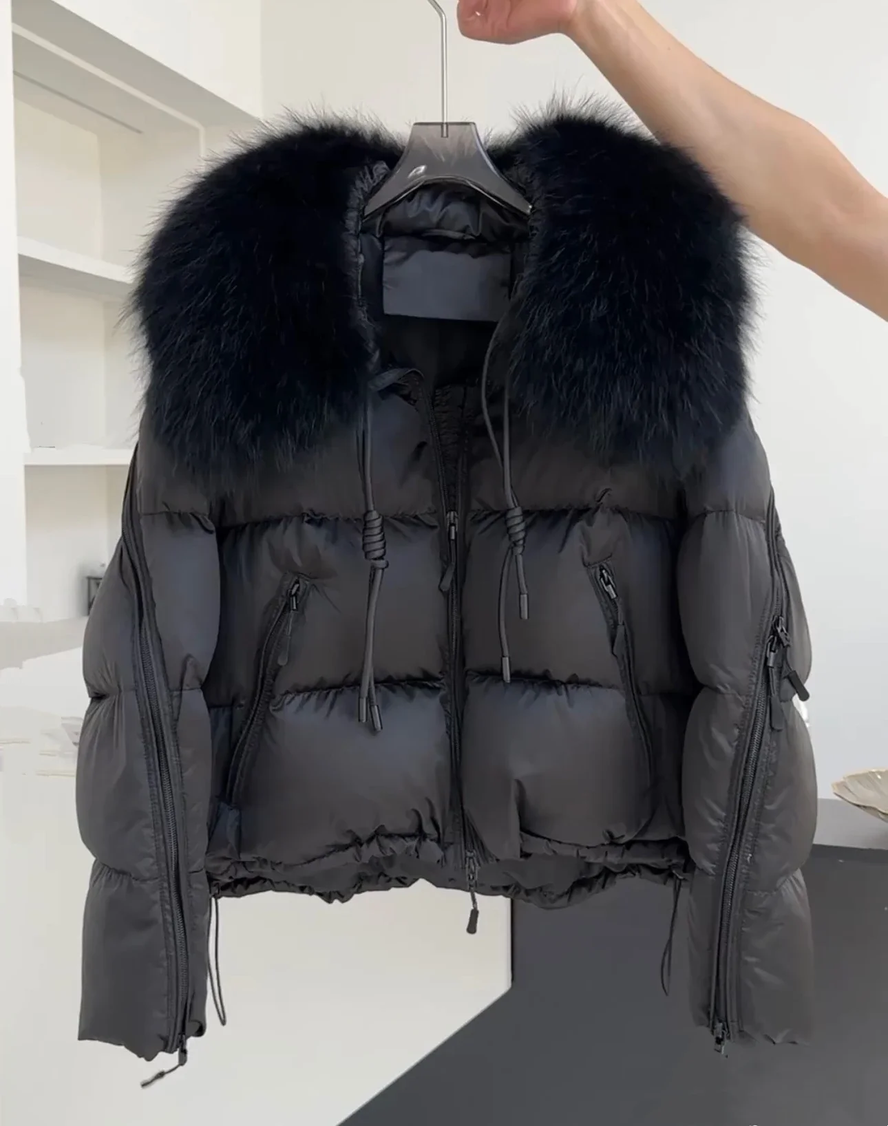 신상 루즈 파카 아우터웨어 대형 천연 모피 칼라 겨울 패딩 재킷 여성 두꺼운 따뜻한 오리털 코트 여성용