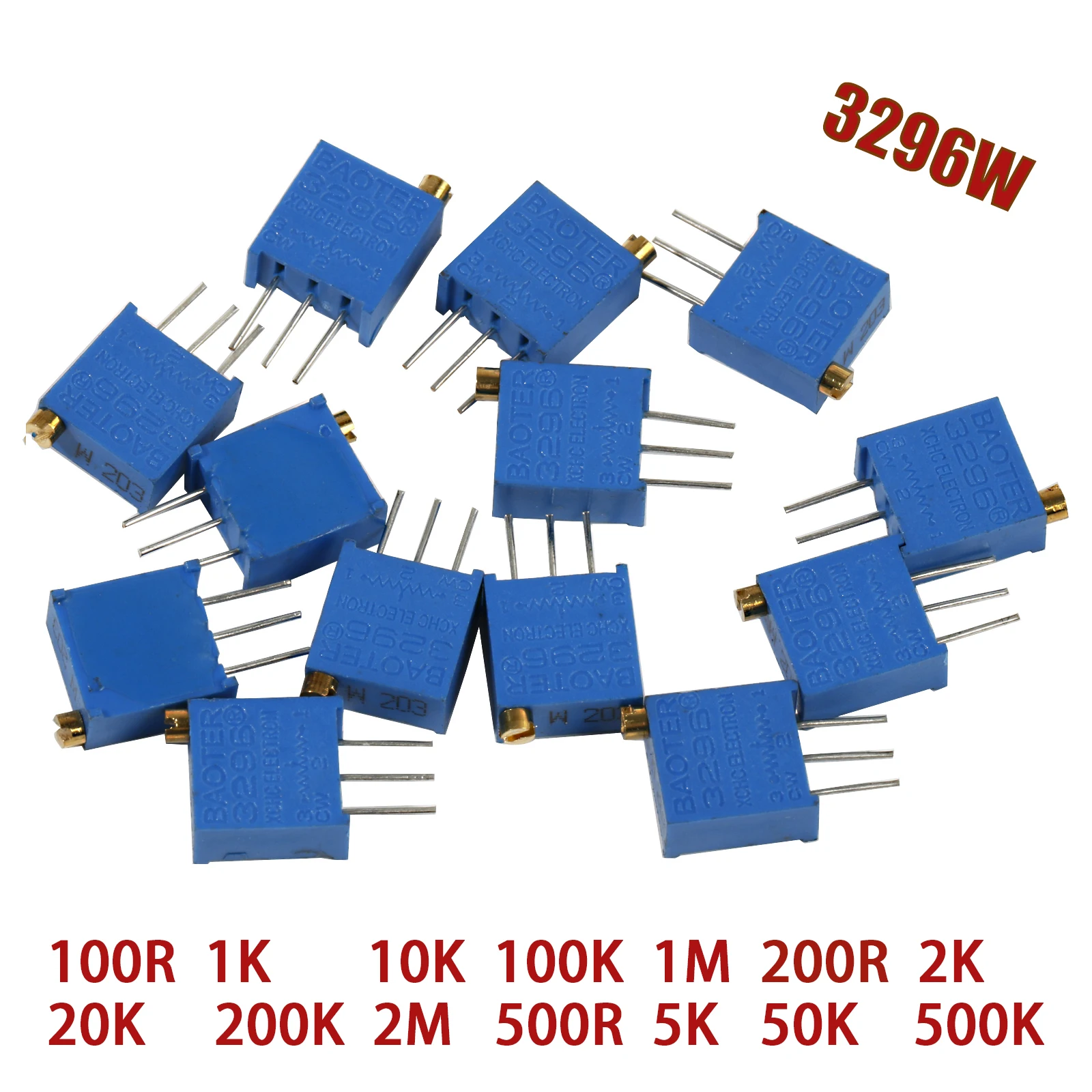 10pcs 3296W Potentiometer Precision Adjustable Variable Resistor Multi-Turn Trimming 1k 10K 100K 1M 50R 100R