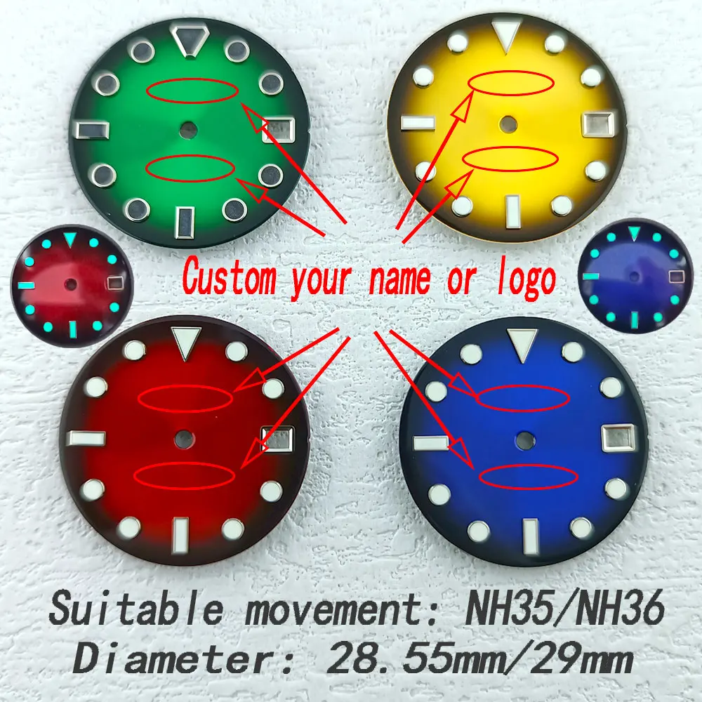 28.5mm dial  Fit NH movement 34 35 36 movement With C3  luminous SKX007 Double Calendar Modified Dial watch accessory