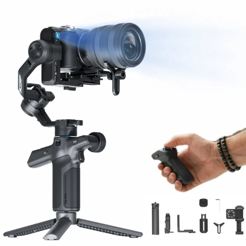 FeiyuTech SCORP Mini 3 Pro Gimbal 3 en 1 pour Appareils Photo Mirrorless, Caméras d’Action et Téléphones Portables avec Suivi IA 4.0, Poignée Détachable, Charge jusqu’à 2 kg, Autonomie 14 h