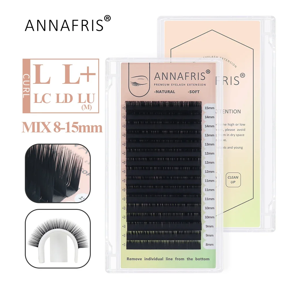 ANNAFRIS Premium L/L +/LC/LD/LU(M) Curl nero opaco estensione ciglia individuali ciglia finte morbide naturali per trucco Maquiagem