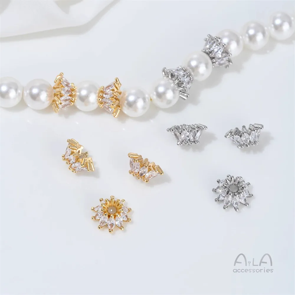 T379 14K Gold-plated Zircon Lotus Flower Stand Flower Cap Spacer Beads Diy Handcrafted Beaded Necklace Jewelry Accessories
