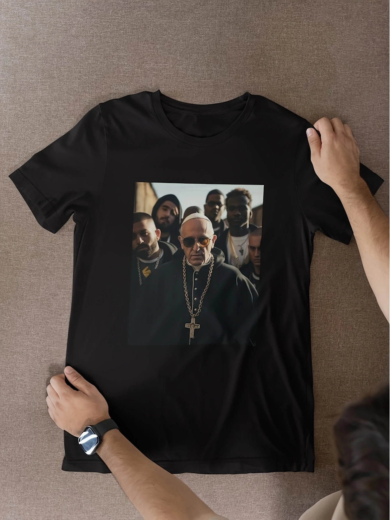 Fun Gangster Pope Vatican Meme T-shirt - featuring iconic Vatican patterns, suitable for meme enthusiasts  streetwear