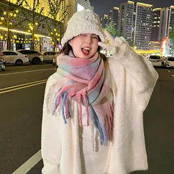 New Fashion Design Muffler Female Fairy Powder Gradual Change Tassel Mohair Scarf Women Winter Thermal Imitation Cashmere Scarf