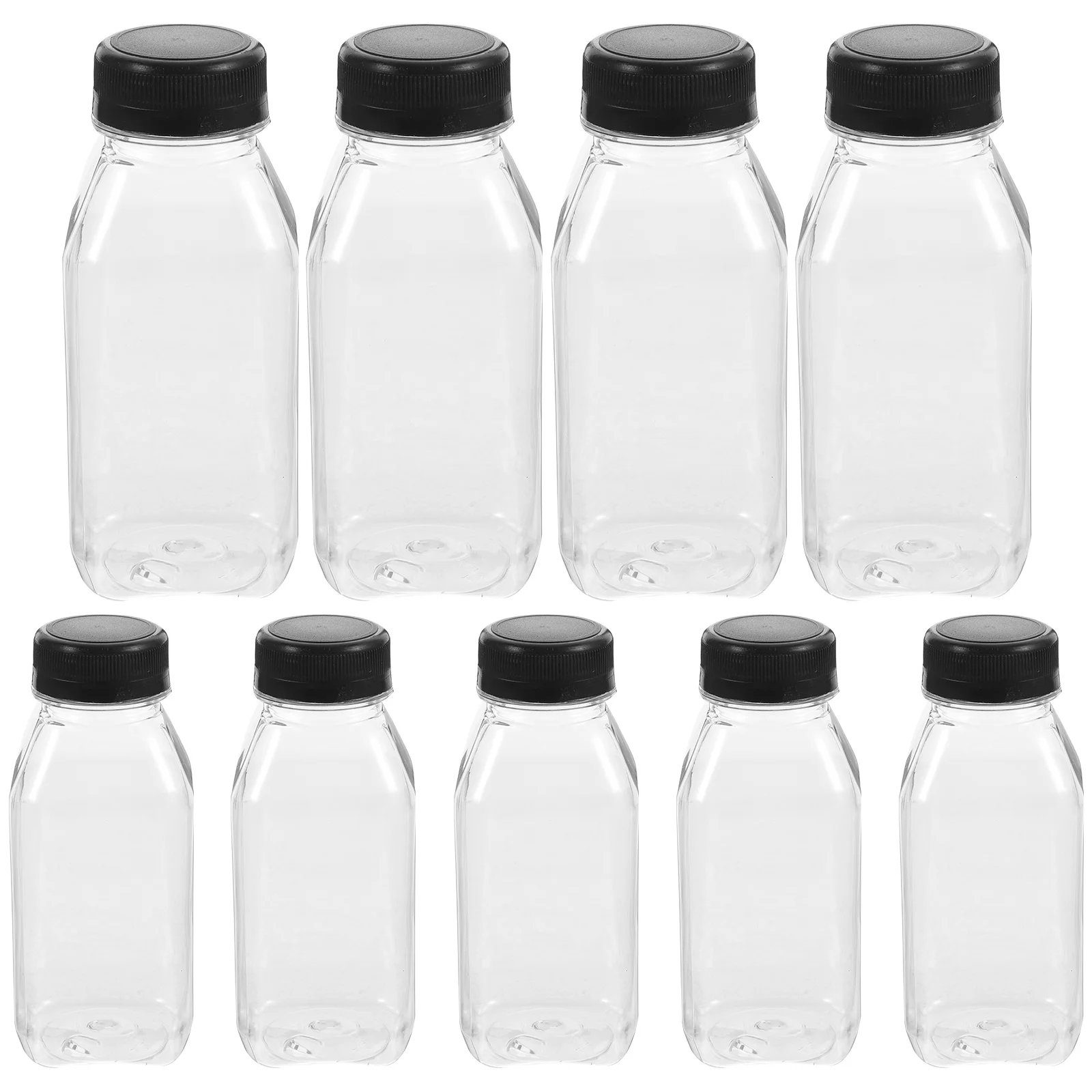 

10pcs Juice Bottle 250ml Transparent PET Reusable Plastic Bottles Caps for Beverages Milk Tea Juicing Storage Kitchen