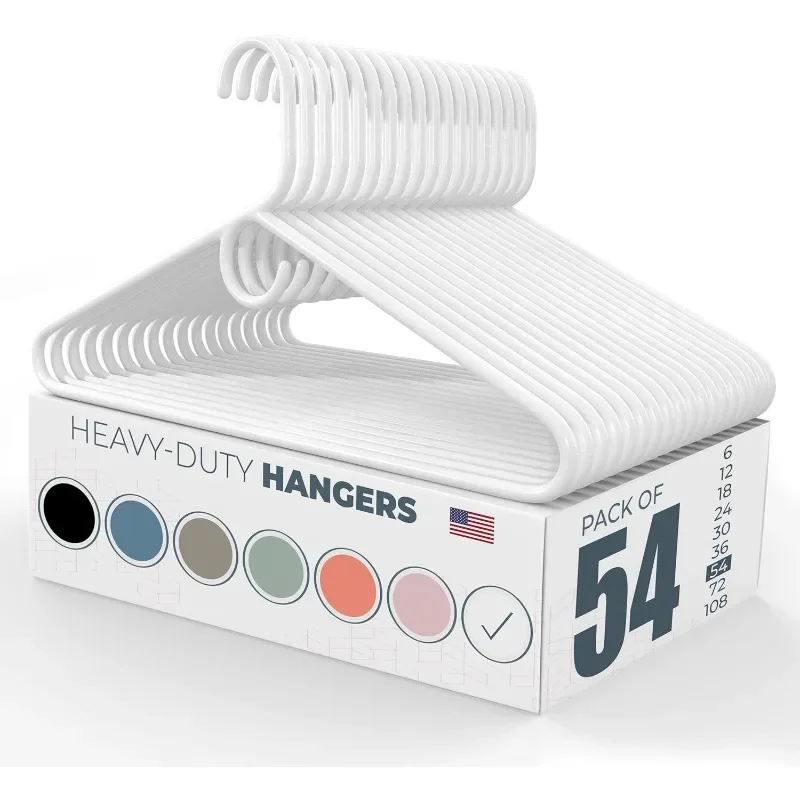 54pk Made in USA Heavy Duty Plastic Clothes Hangers Bulk, 20 30 50 100Pack Available,Strong Plastic Hangers, Jacket Coat Hangers