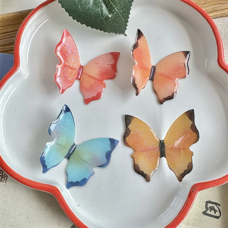 

New 30pcs/lot color pattern print animals cartoon butterfly shape acrylic beads without hole diy jewelry garment hair accessory