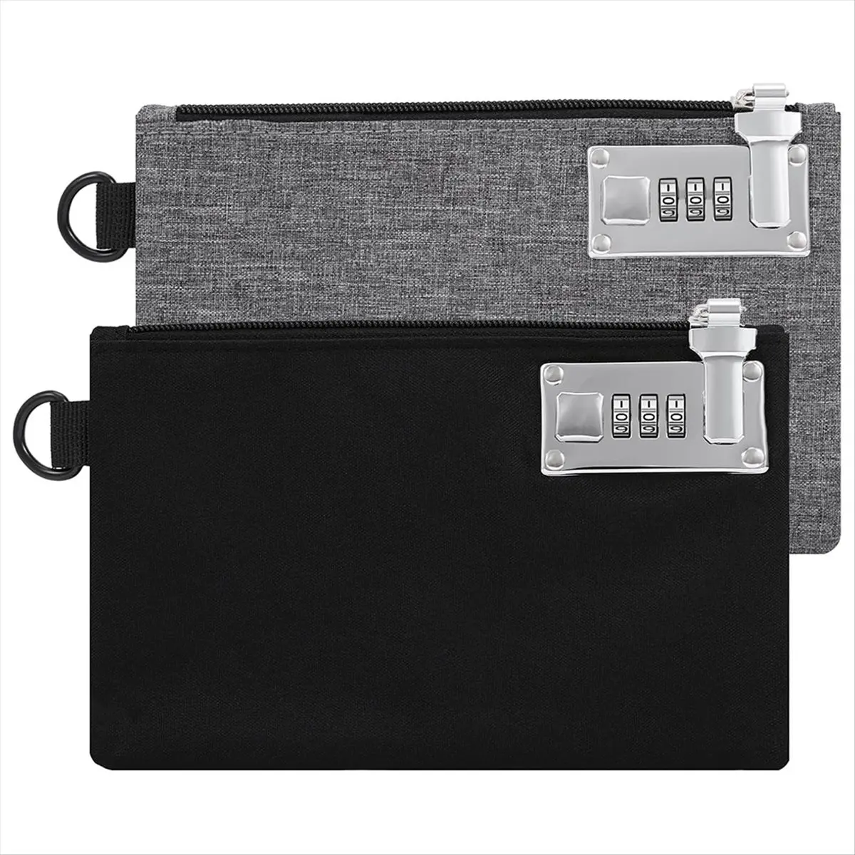 AB52 2 Pieces Lockable Money Pockets, Secure Nylon Lock Coin Purse Bank Bag with Zipper for Travel, Cash, Jewelry, Passport