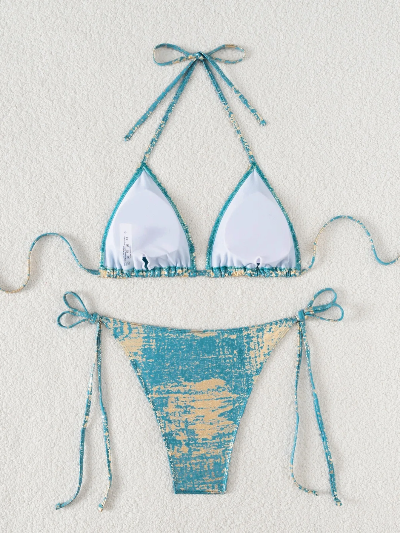 Conjuntos de bikinis con lazo halter gillter metálico sexy, traje de baño de dos piezas con Tanga de cintura alta, traje de baño, conjunto de bikini tankini