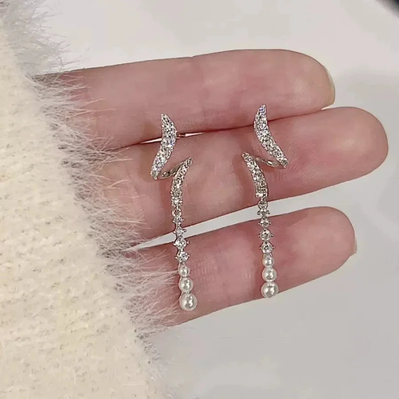 

Длинные серьги-подвески с жемчугом - роскошные серьги с полным покрытием бриллиантами, идеальные аксессуары для вечеринок и украшения для женщин.