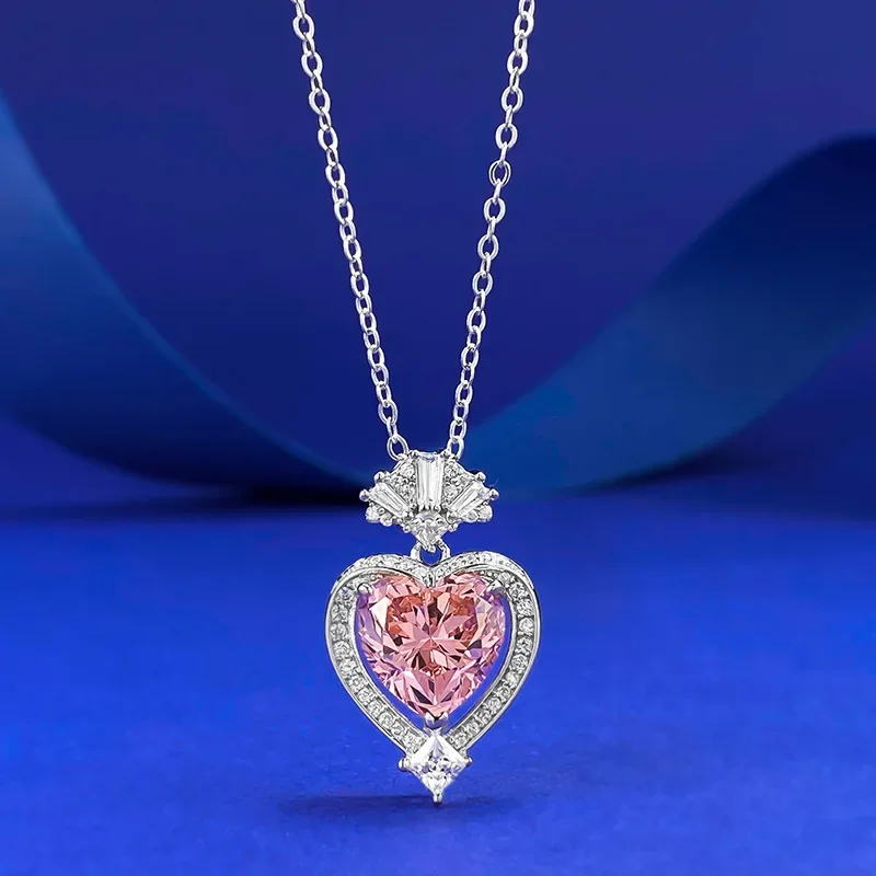 S925 Silver 10 * 10mm Heart-shaped Morgan Pink Necklace Pendant for Women, Classic, Simple and Fashionable Style