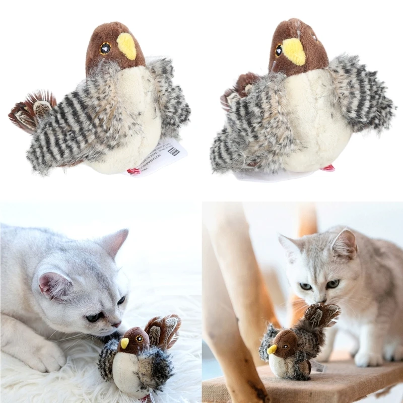 Kitten Chew Toy Sound Toy Teething Soft Cat Toy Chirping Bird with Sound Attractive Bird Shape Teething Toy