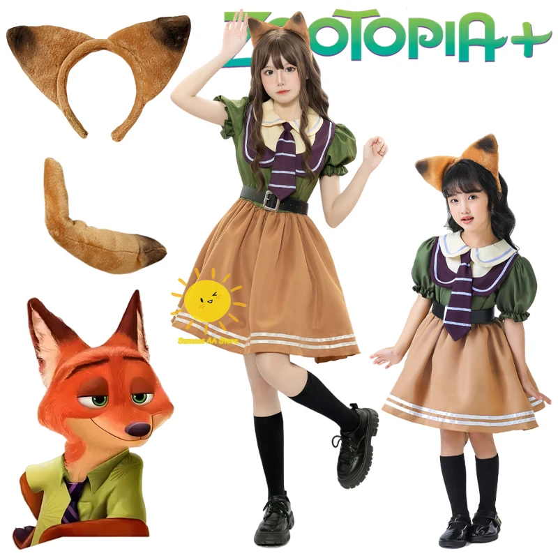 

BEAST KINGDOM Zootopia Косплей Ник Уайлд Костюмы для косплея Платье Головные уборы Хвост Лиса Ник Костюмы Хэллоуин Карнавал Cos Взрослые женщины