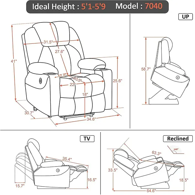 CY Electric Rise and Recline Chair for Old Man Lift Tilt Mobility Chair Riser Recliner Fabric Power Electric Lift Recline