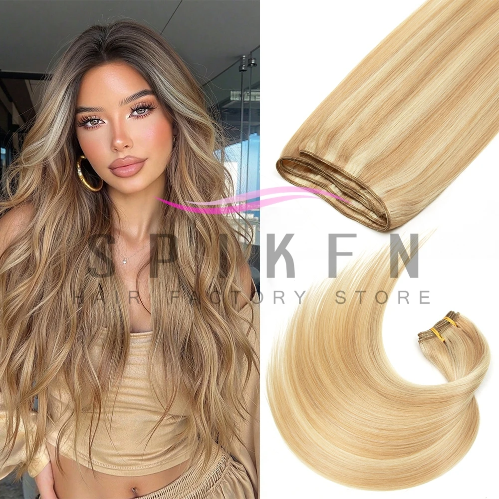 SPIKFN Highlight Blonde Human Hair Weft Extensions 12''-22'' Double Weft Hair Bundles Sew In Weft Extensions 50g/pack for Women