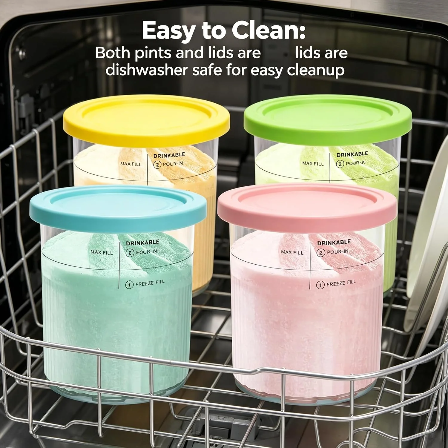 Replacement Pints Lids Set for Ninja NC500 NC501 Creami Deluxe Ice Cream Containers Cups Frozen Yogurt Storage