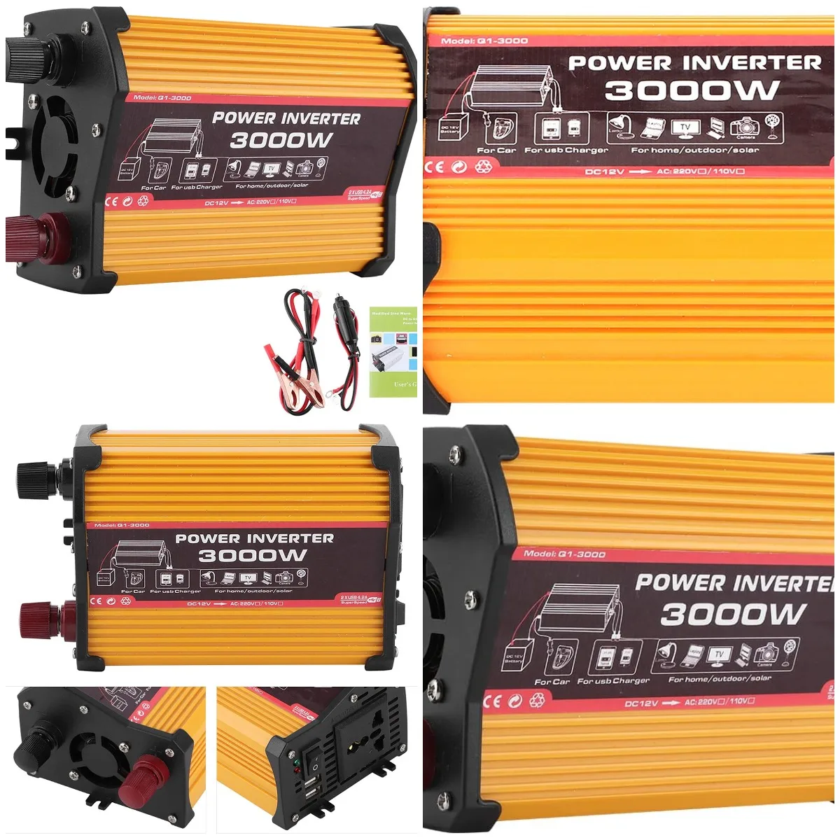 

Инвертор 3000 Вт, автоматический преобразователь переменного тока от 12 В до 110 В с быстрой зарядкой через два USB