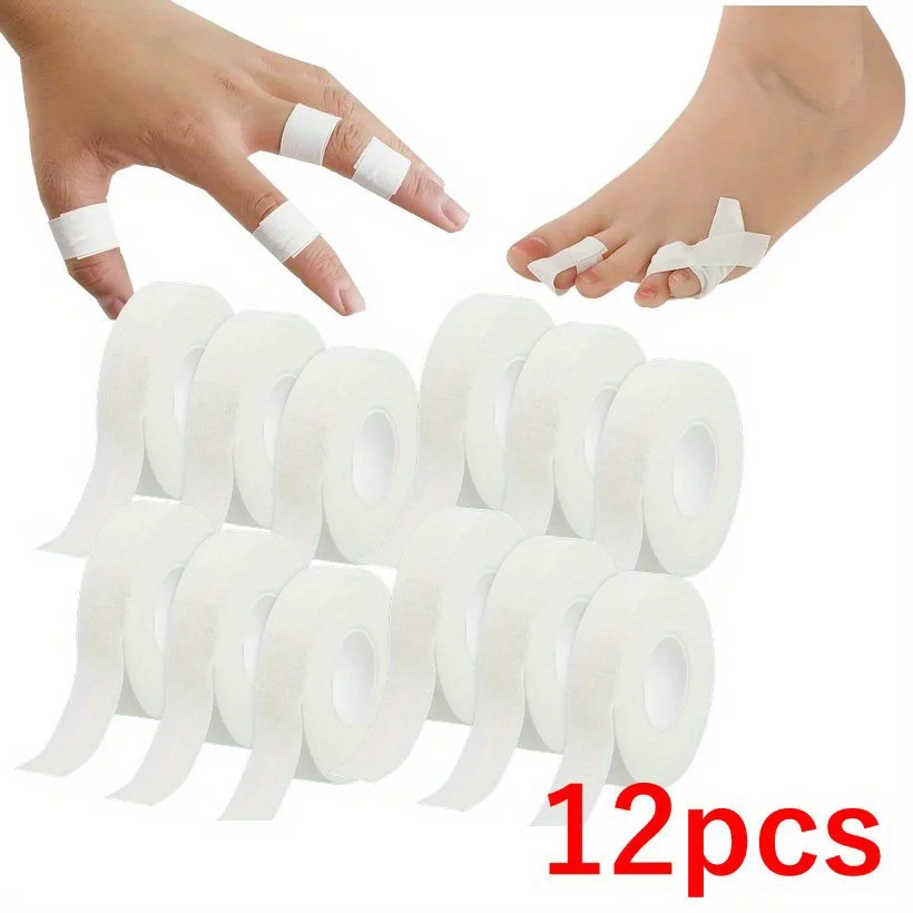 12Pcs Breathable Fabric Finger Tape Strip - White for Sports Support Tape, Used for Sports Injury Prevention, Climbing