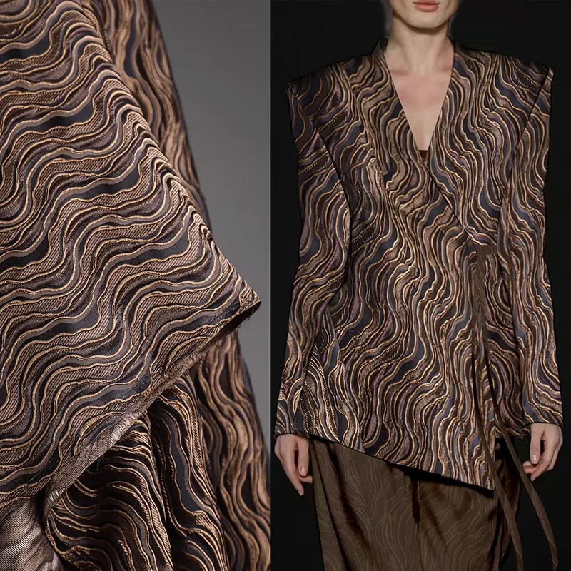 

Heavy Embroidery Jacquard Fabric Layer Wave Texture Irregular Relief Pattern Designer Fabric For Diy Coat Jacket Clothing