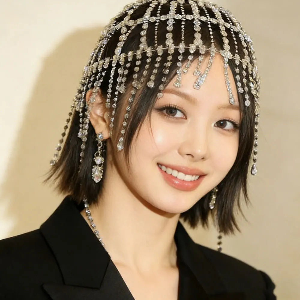 Ethnic Style Exaggerated Diamond Fringed Headwear Elegant Personality Sparkling Chain Accessory for Stage Show