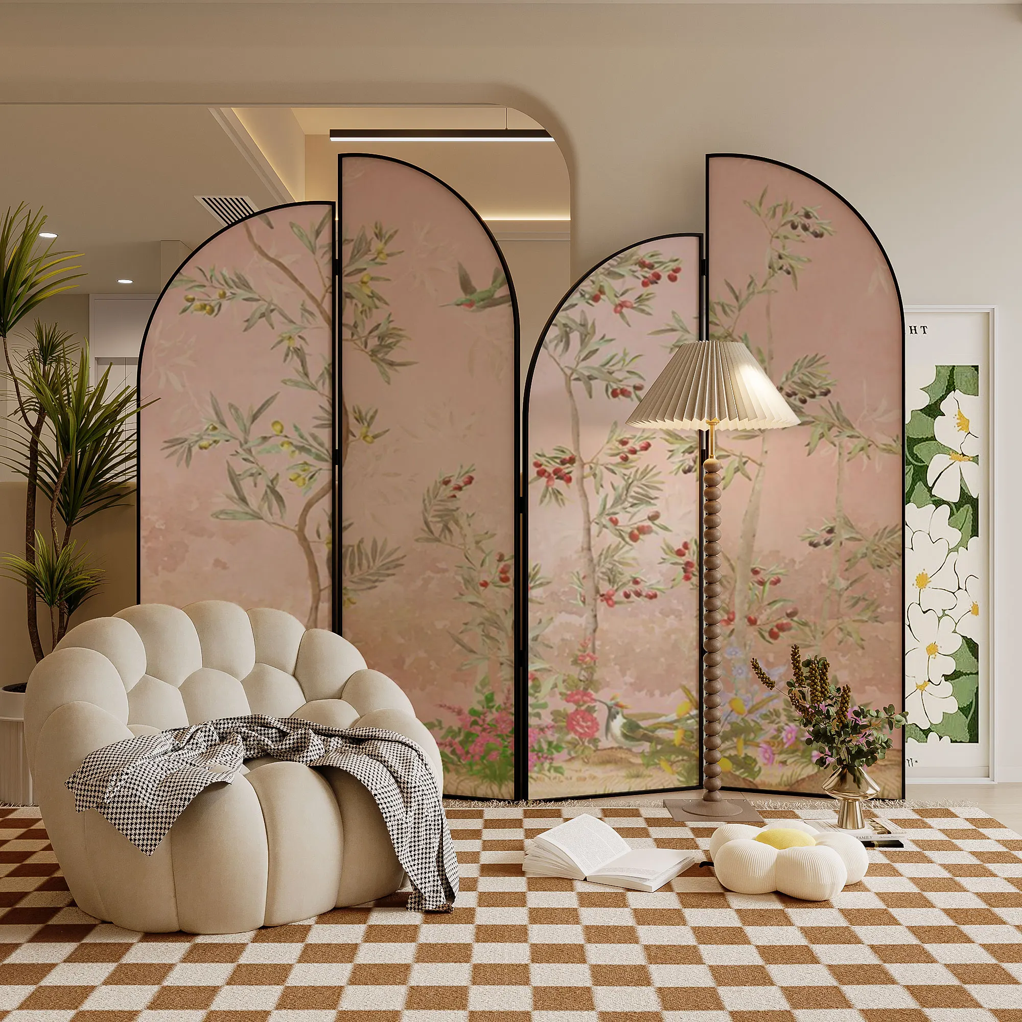 * Beauty Modern French-style Cream-colored Screen Partition for Living Room Sofa Backdrop Partition for Sale