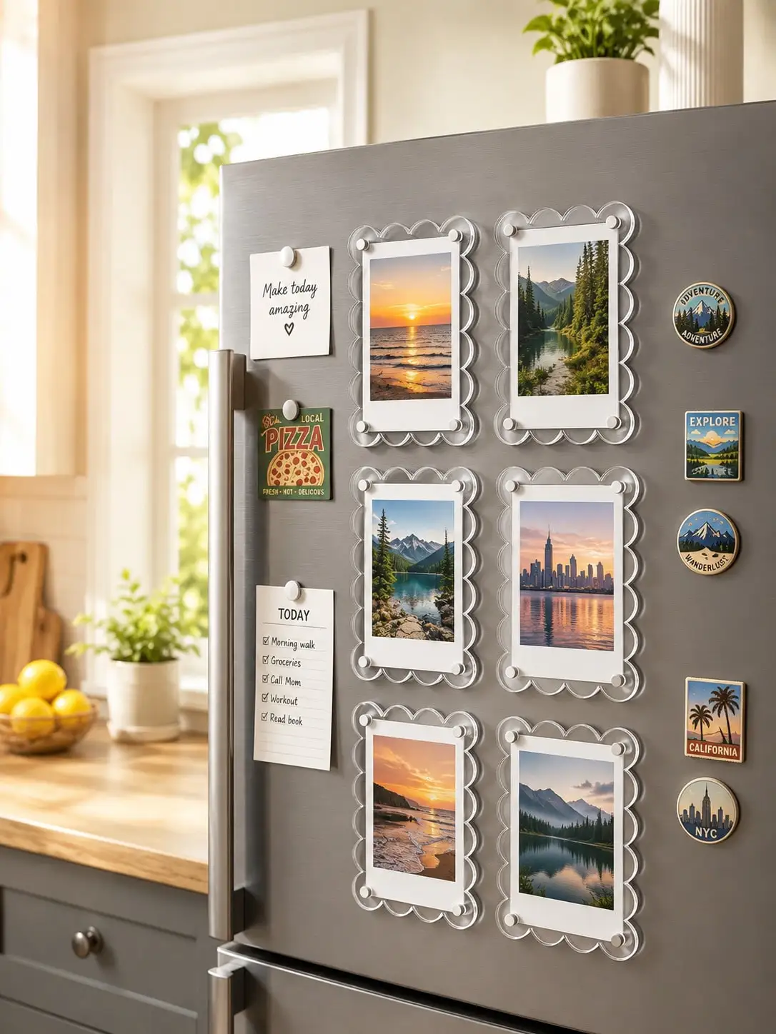 9/4/2pcs Acrylic Magnetic Refrigerator Photo Frames, 2.6 X 3.9 Inch Clear Wavy Edge Acrylic Photo Frames, Suitable For Mini And Wallet Size Photos, Clear Refrigerator Magnet Photo Display Stand, Wallet Size Photo Frames, sh260414152941581322445