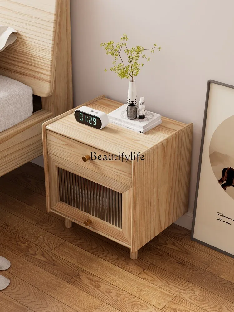 Solid Wood Ash Bedside Table Simple Modern Wood Color